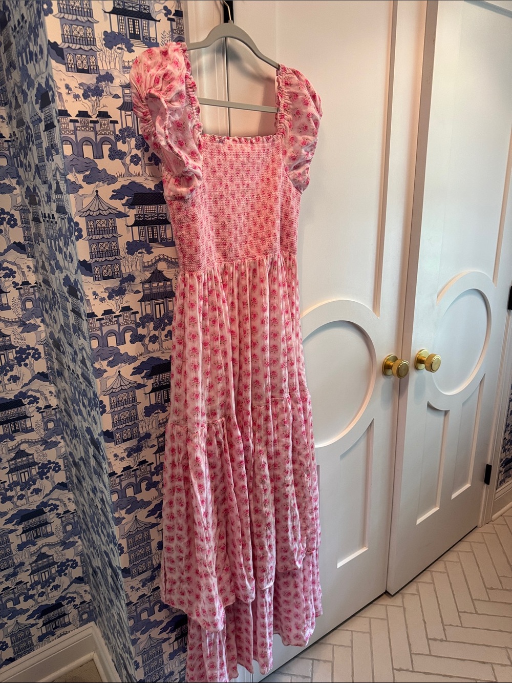 LoveShackFancy Pink Floral Maxi Dress with Puff Sleeves - Picture 6 of 7